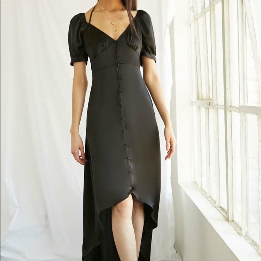 Satin button-front high-low dress